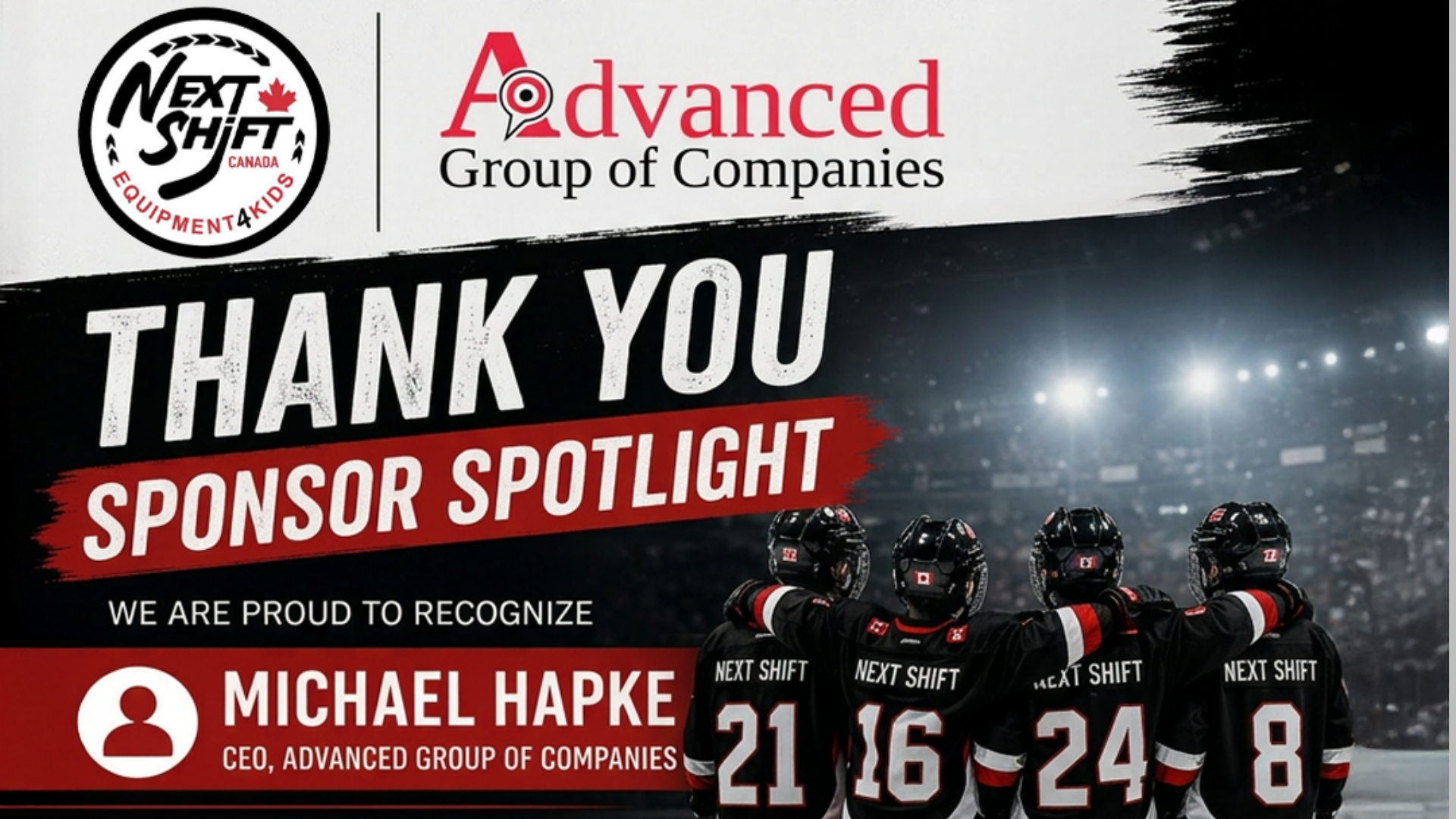 Advanced MIC supporting Next Shift Hockey and four young athletes attending the Carleton Ravens Hockey Camp
